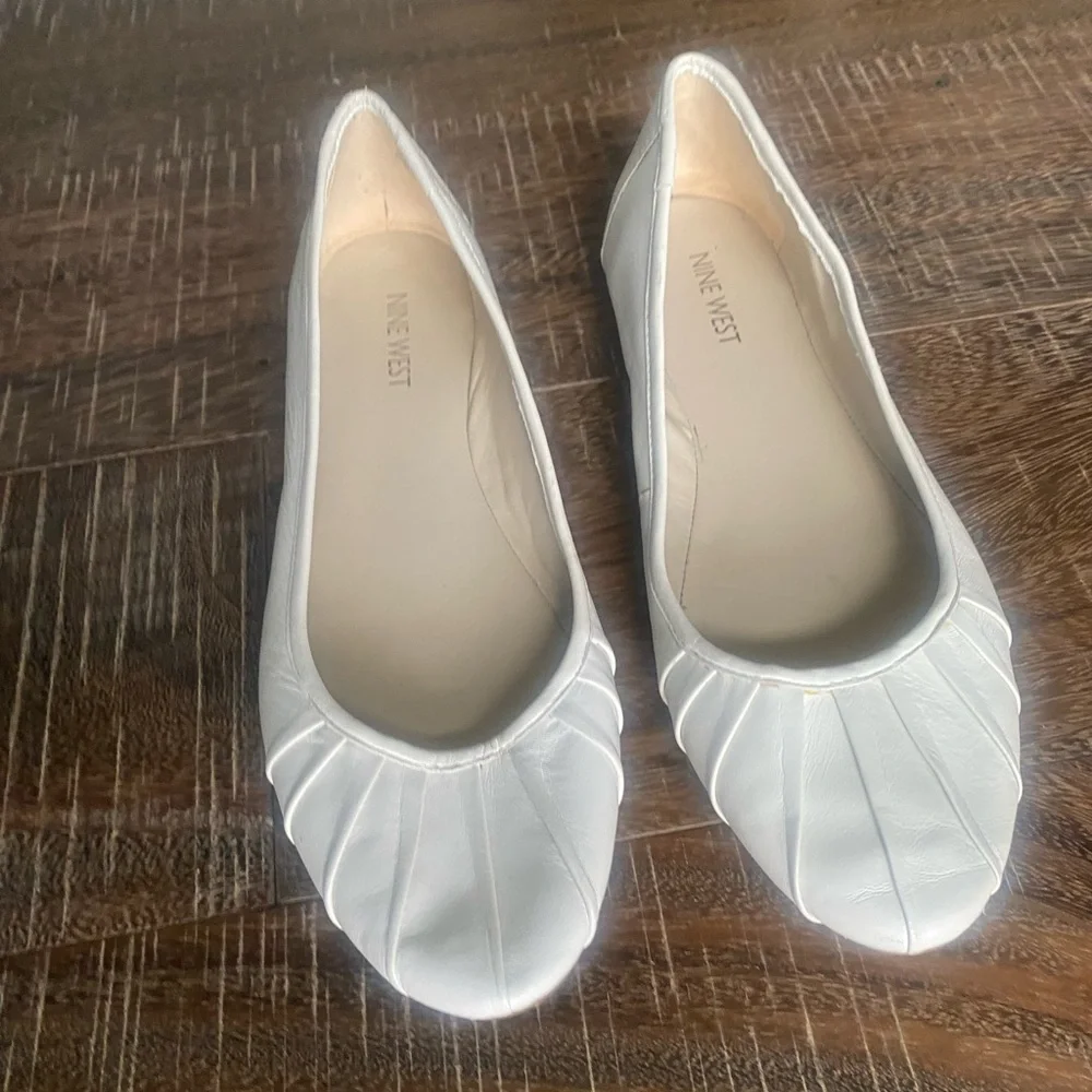Nine West White Pleated Ballet Flats